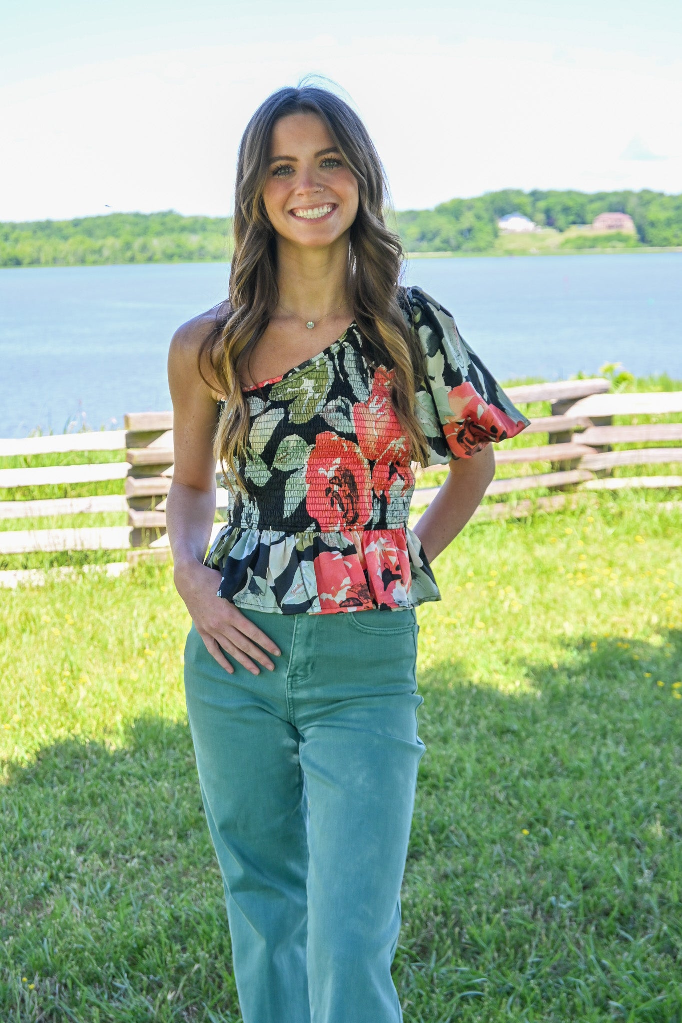 Field Of Poppies One Shoulder Top -