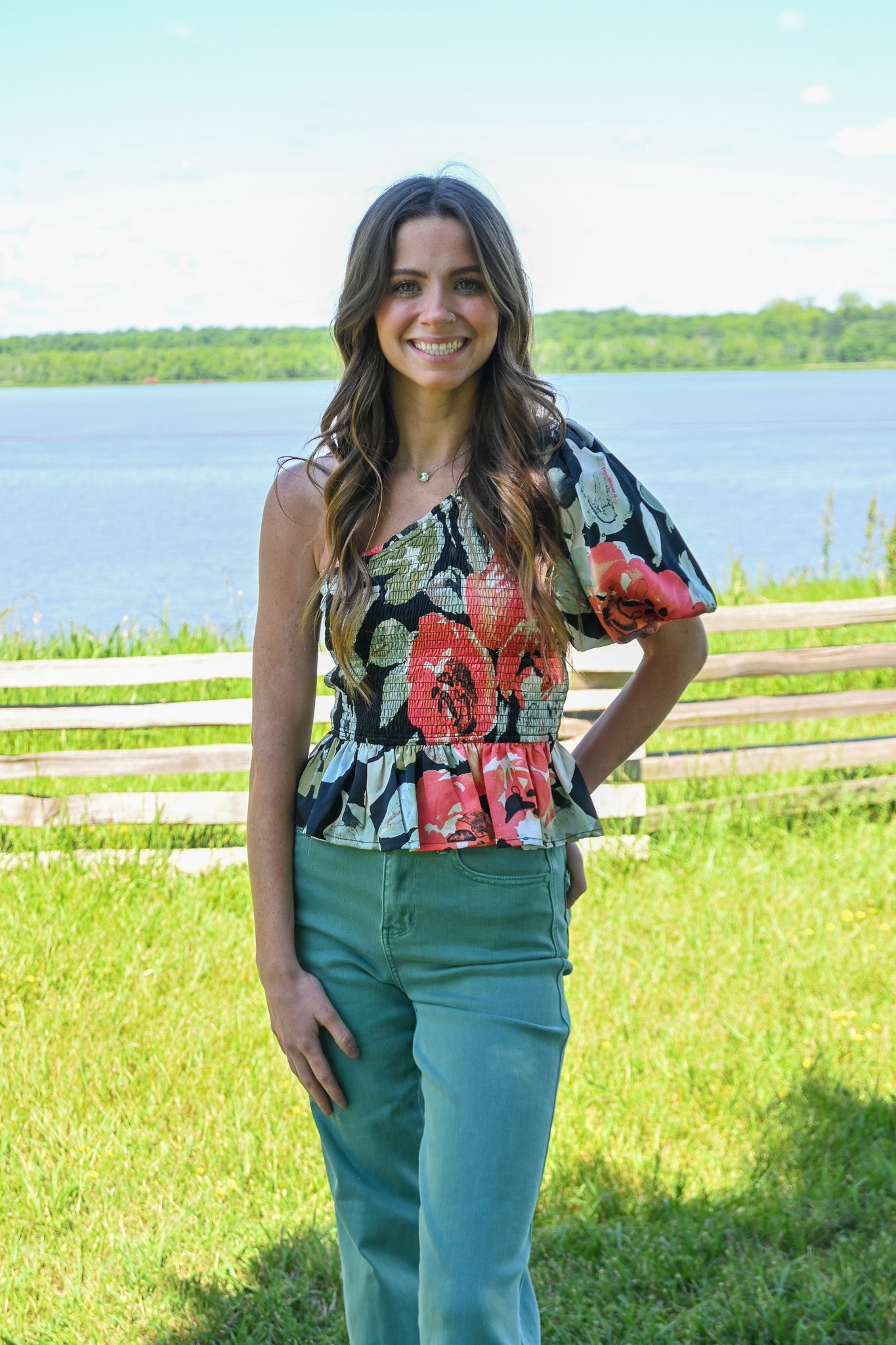 Field Of Poppies One Shoulder Top -