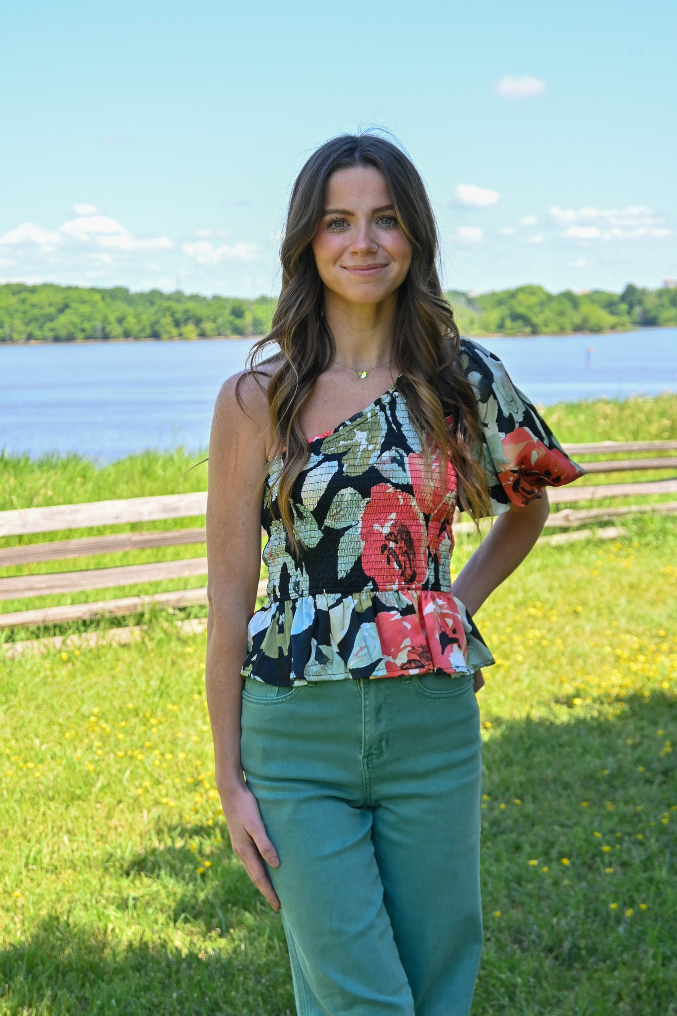 Field Of Poppies One Shoulder Top -