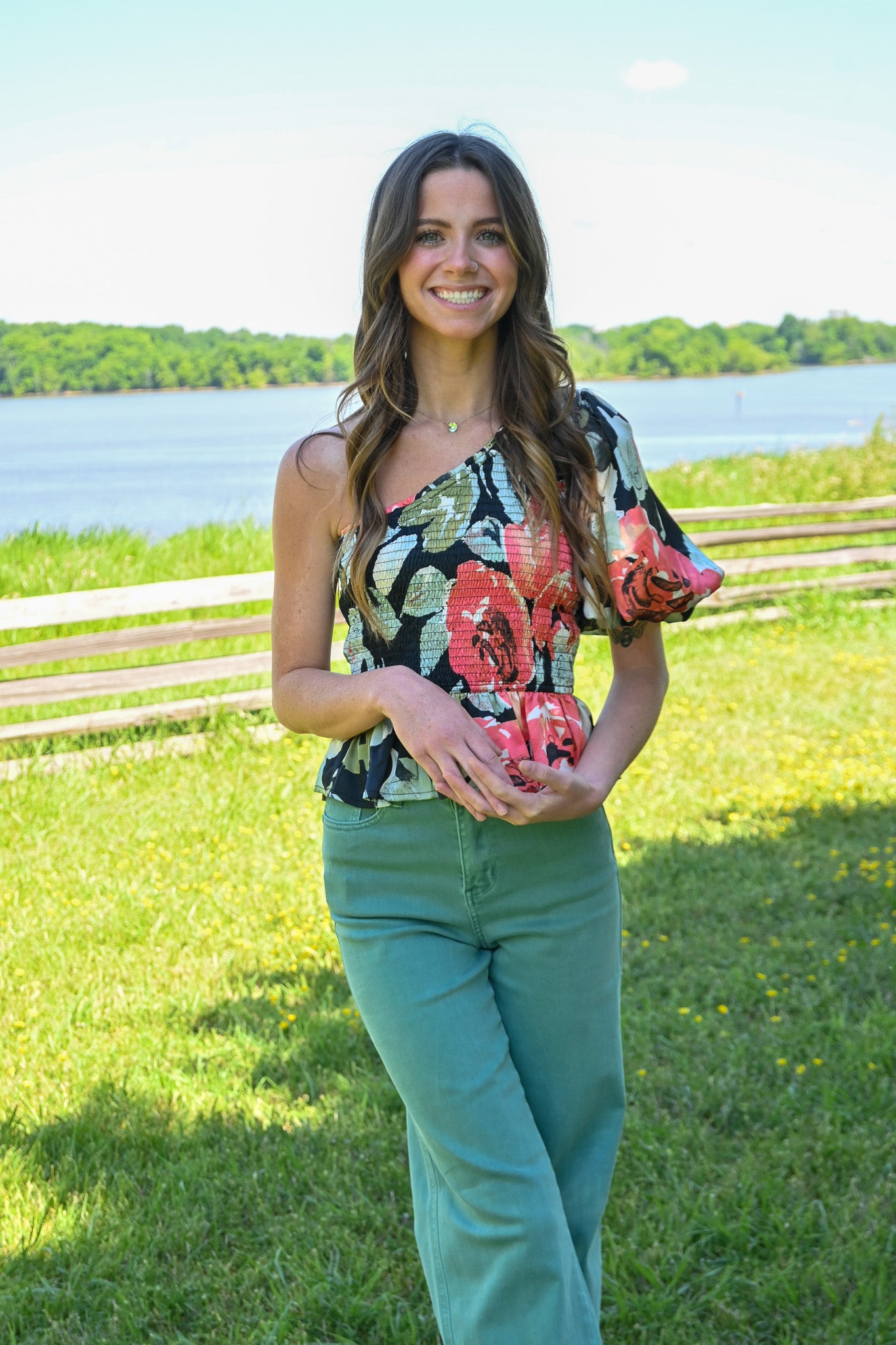 Field Of Poppies One Shoulder Top -
