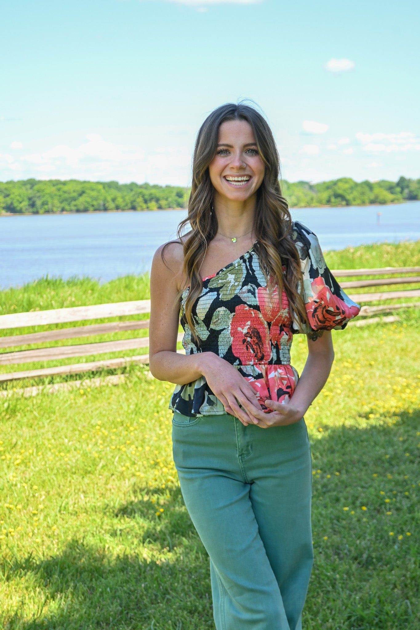 Field Of Poppies One Shoulder Top -