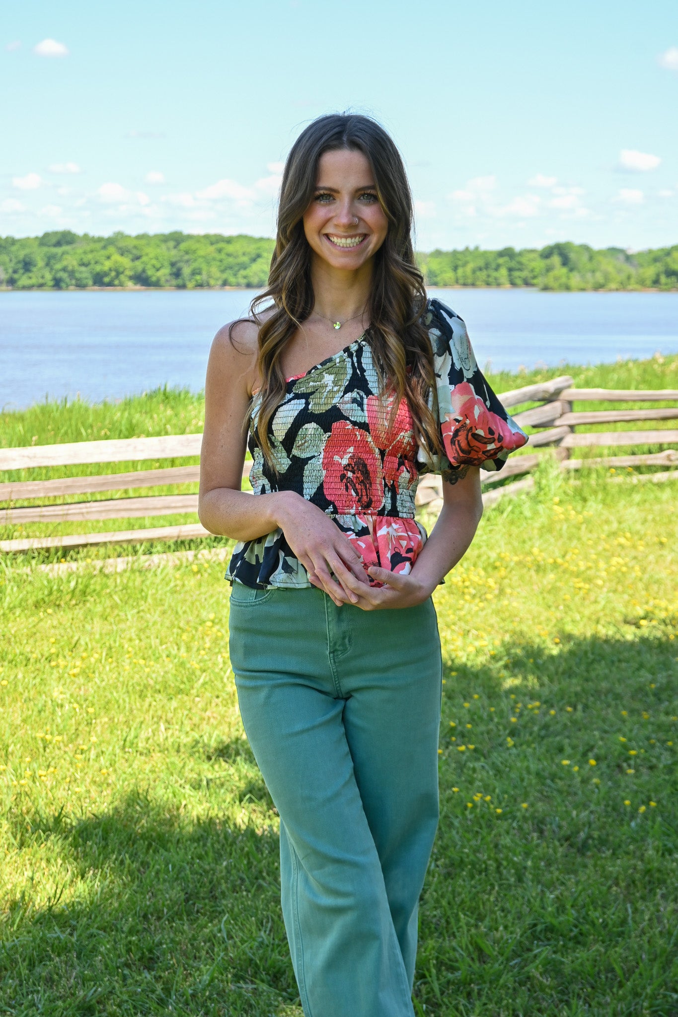 Field Of Poppies One Shoulder Top -