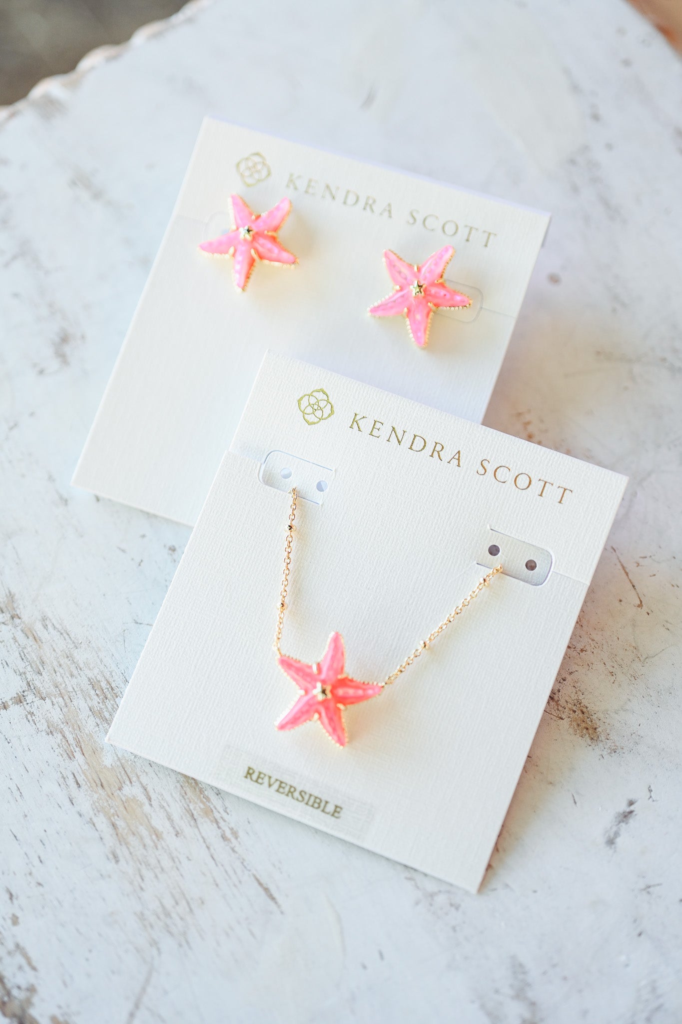 PARKER STARFISH SHORT PENDANT NECKLACE GOLD BRIGHT PINK MOTHER OF PEARL