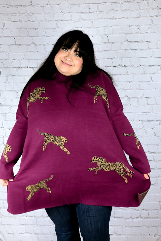Returning Fan Fav Plum Cheetah Sweater -