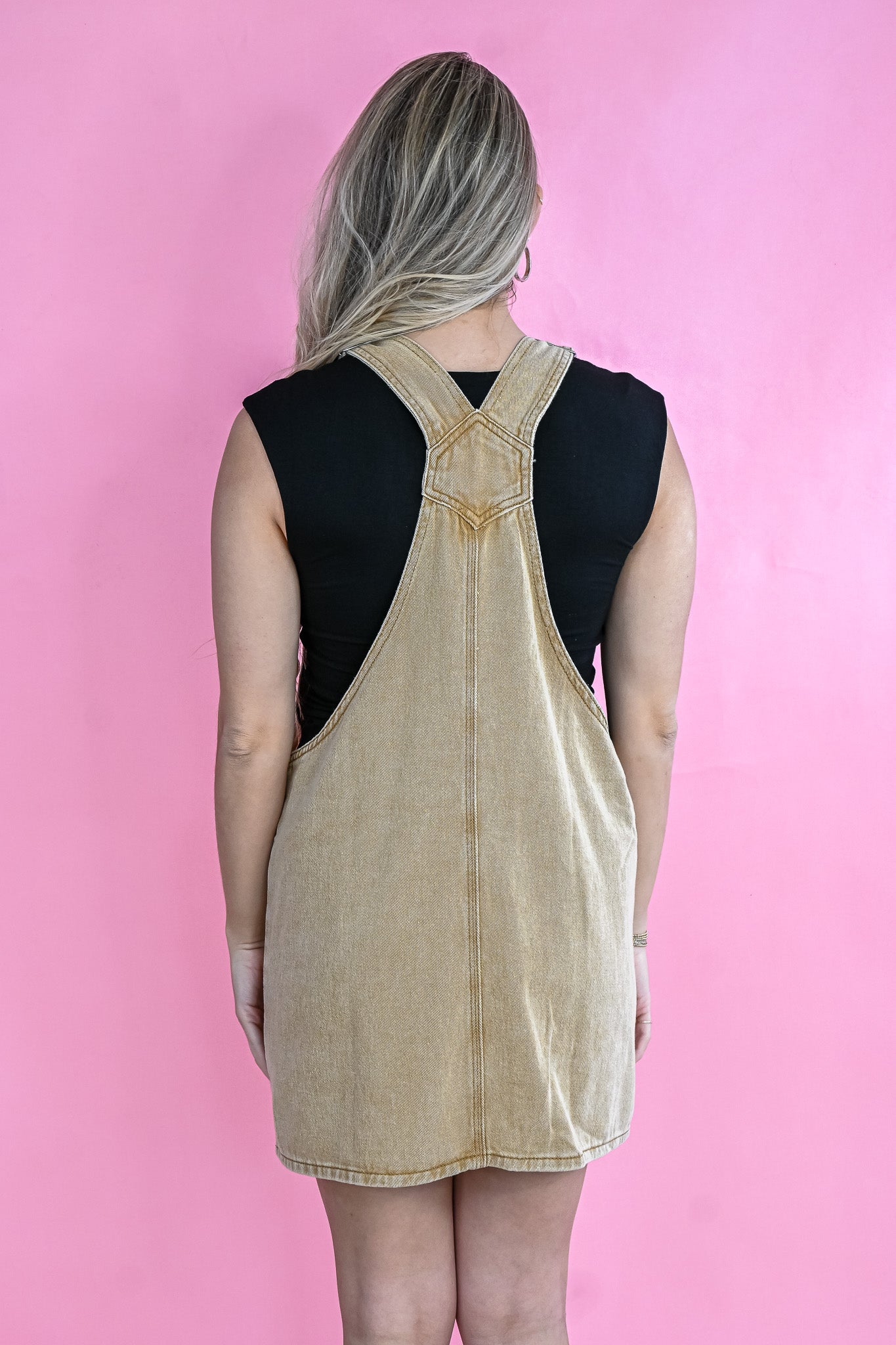 Mineral Wash Color Block Overall Dress -