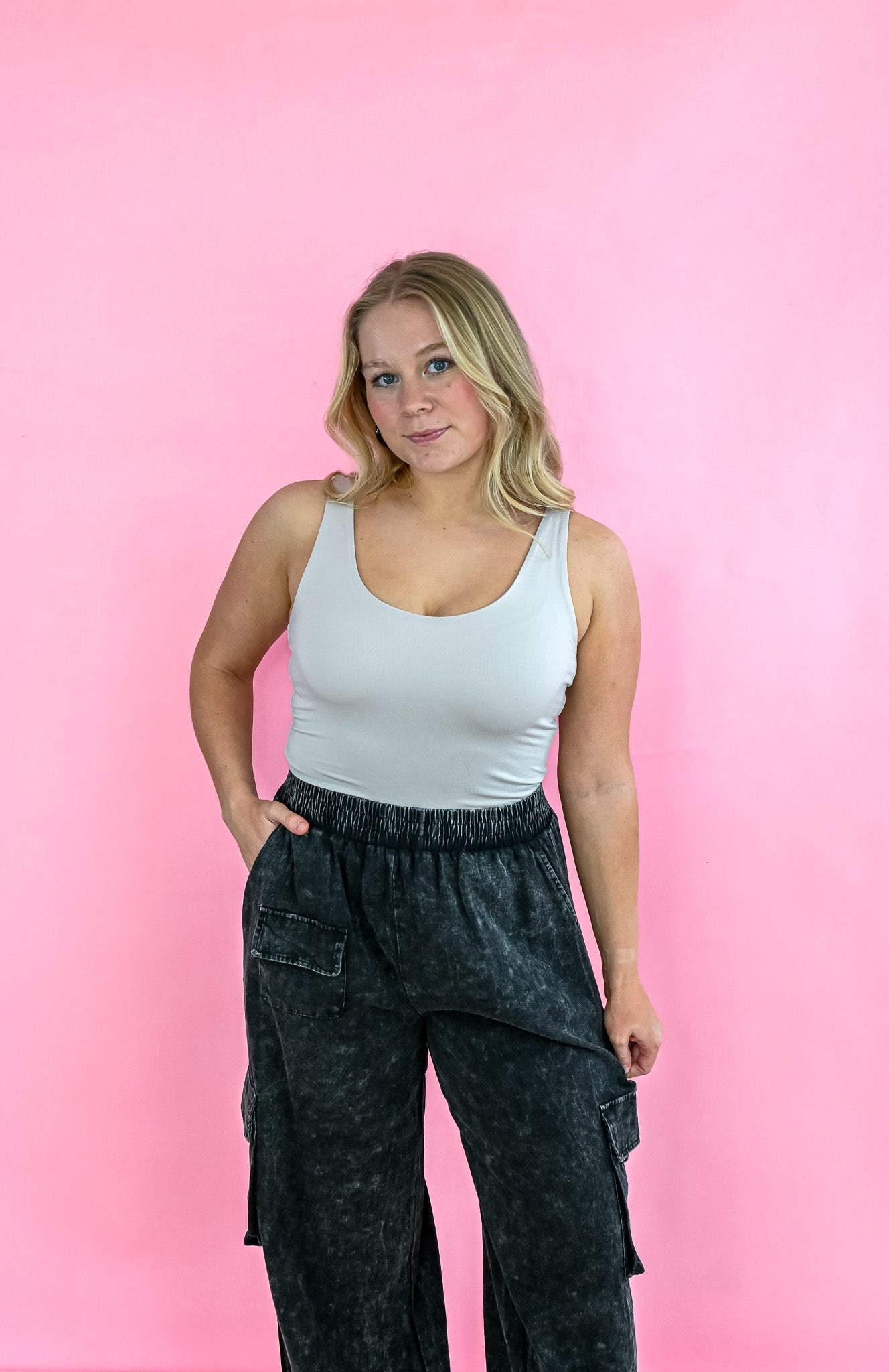 Mineral Washed Cargo Pants - Ash -