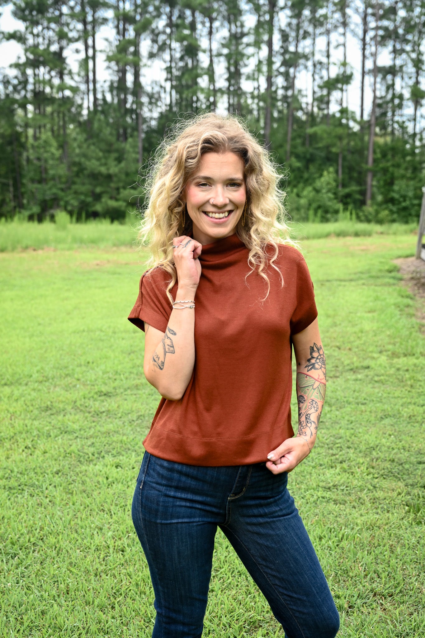 Apricot Mock Neck Top