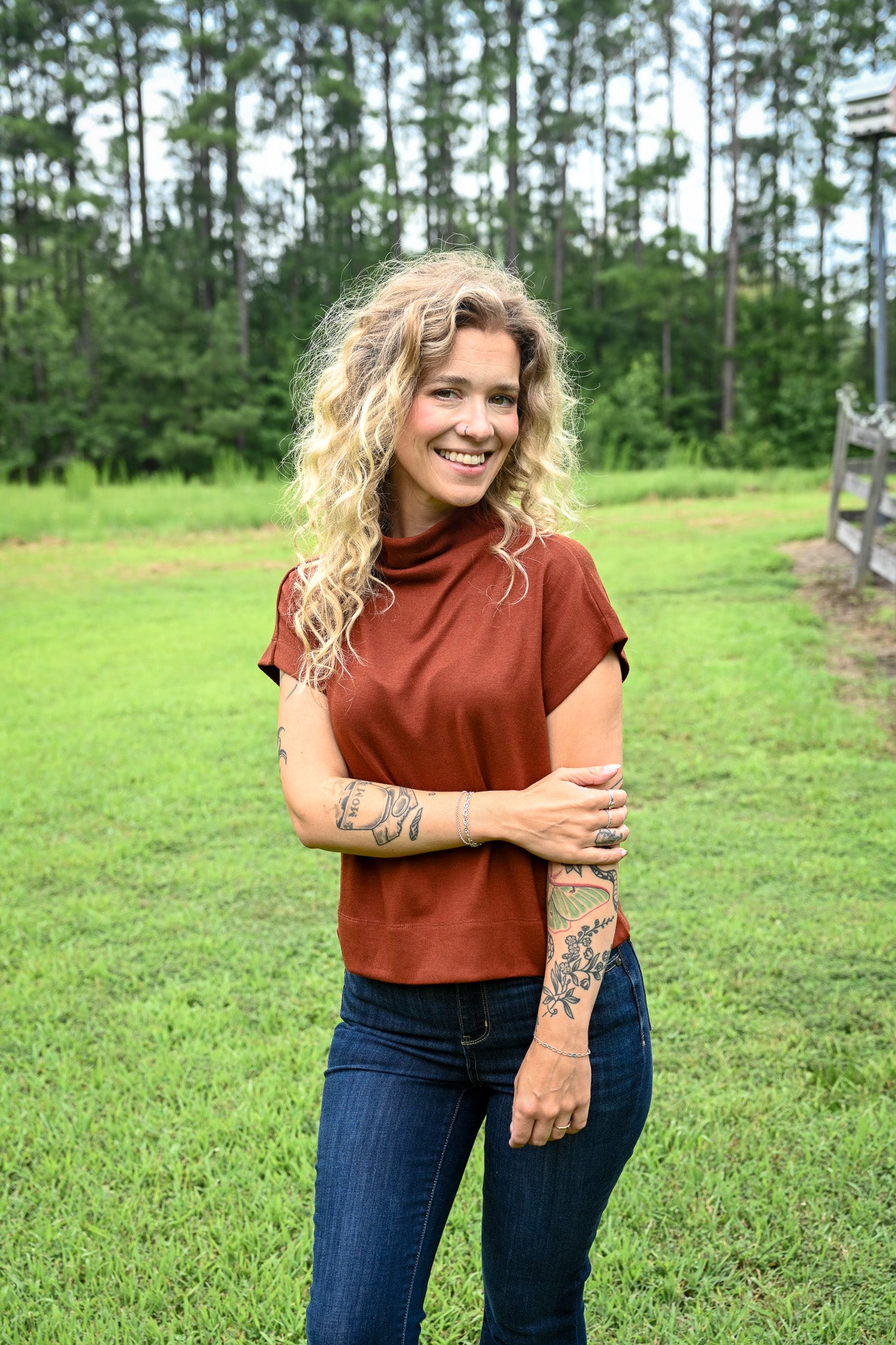 Apricot Mock Neck Top