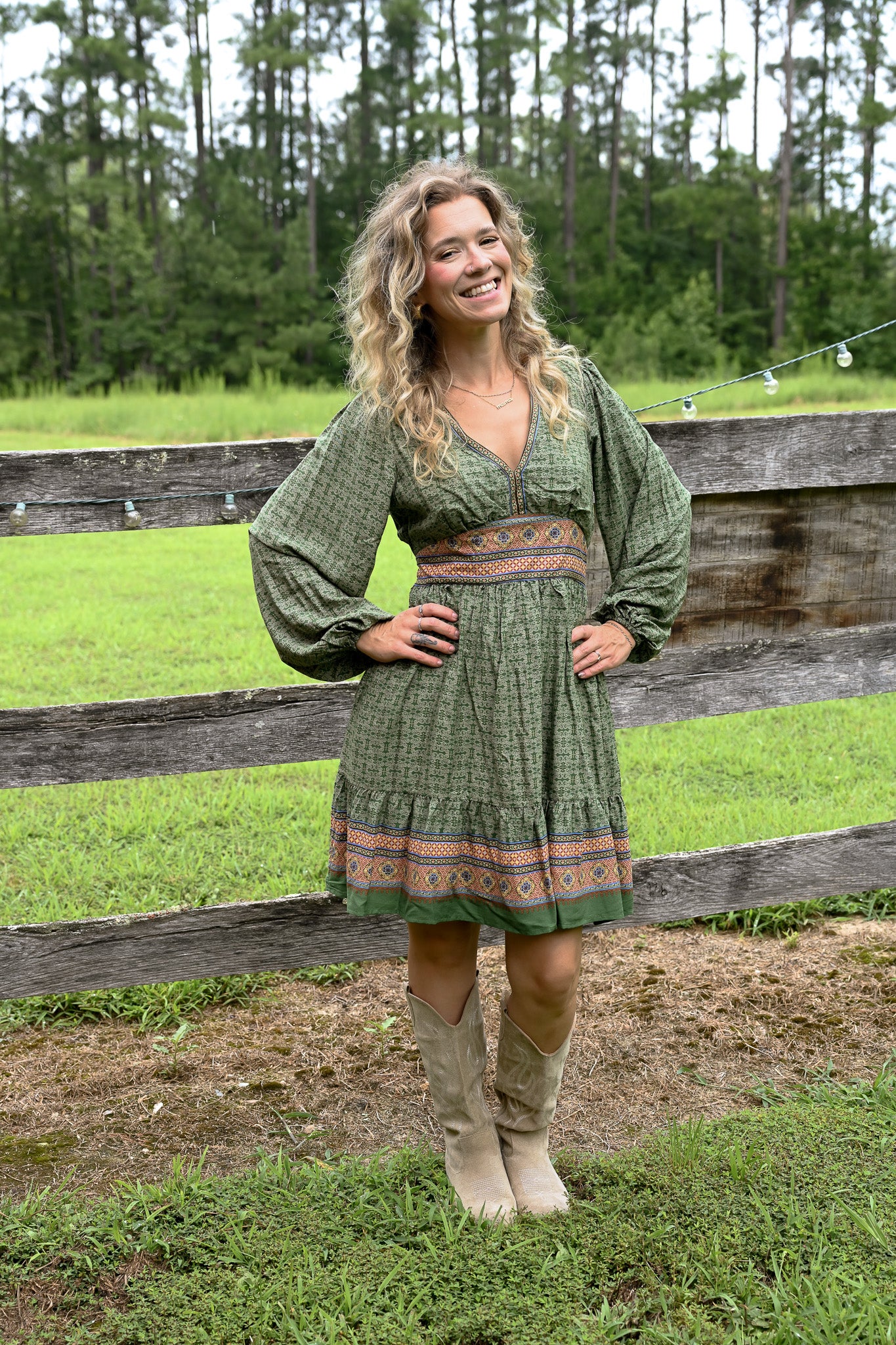 Gaia Green Printed Mini Dress