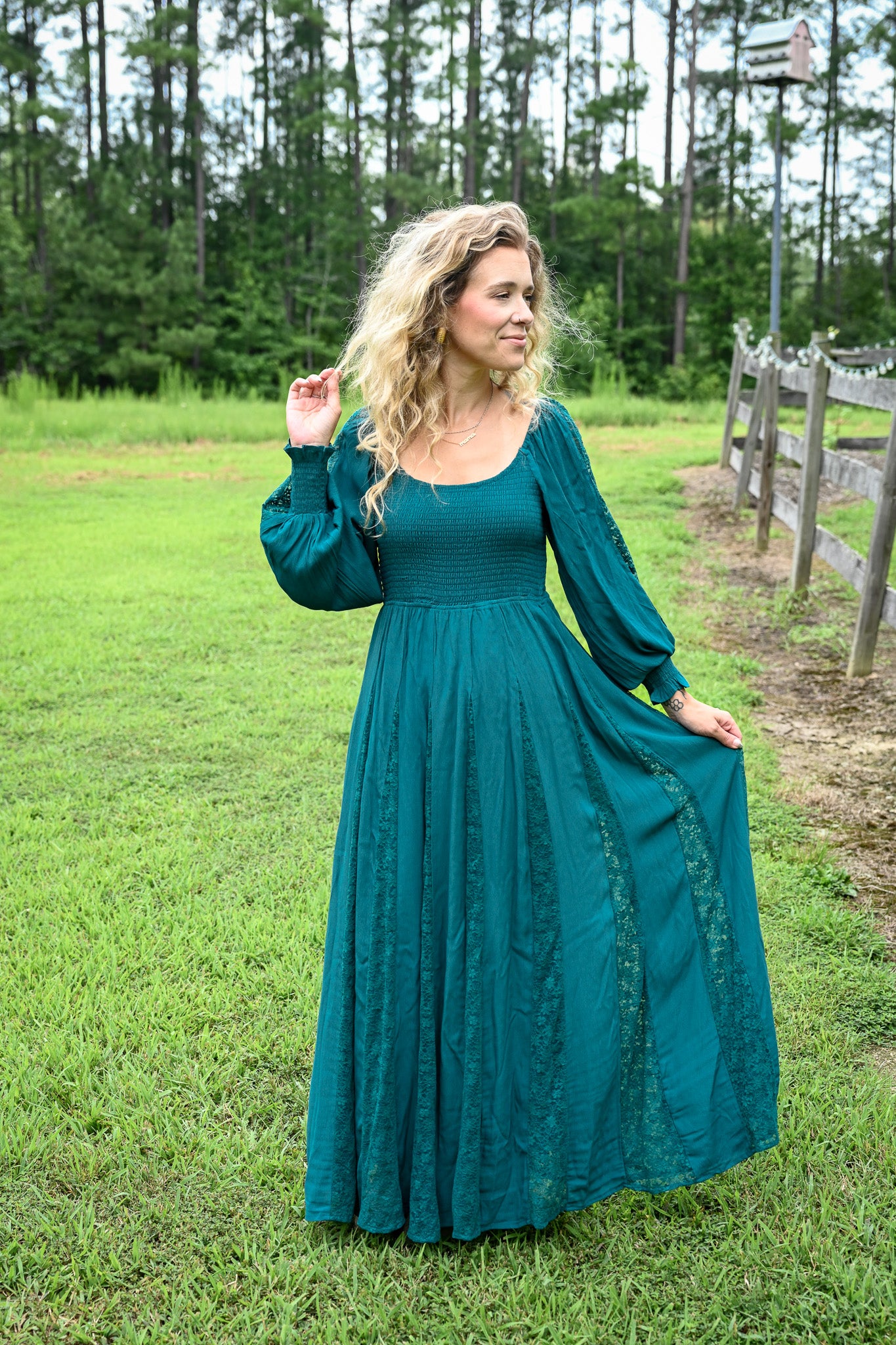 Deep Teal Lace Detail Maxi Dress