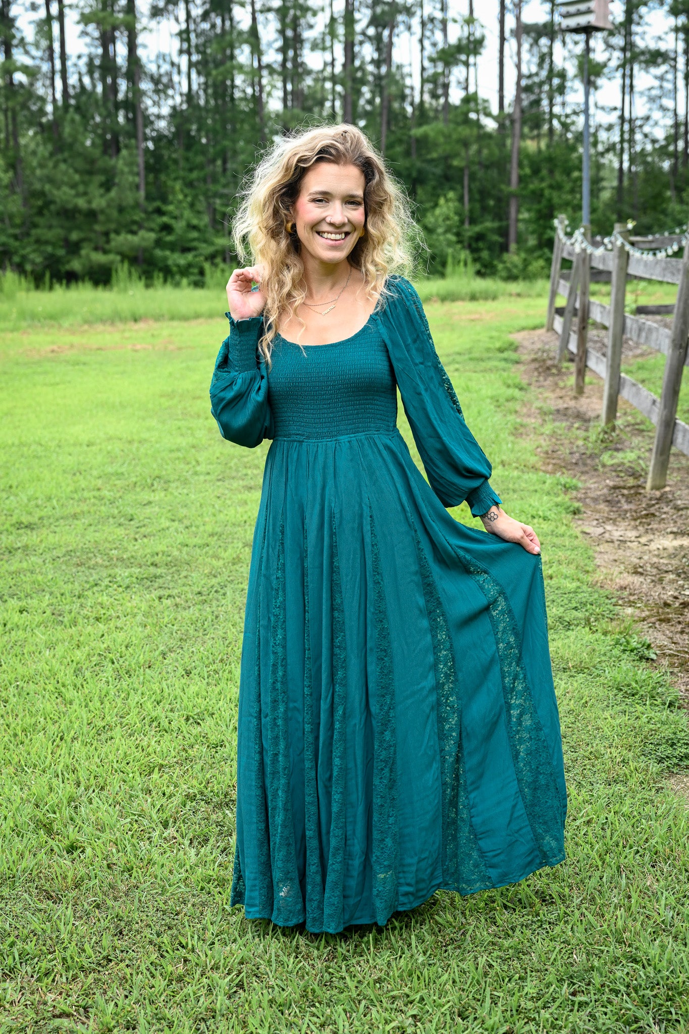 Deep Teal Lace Detail Maxi Dress