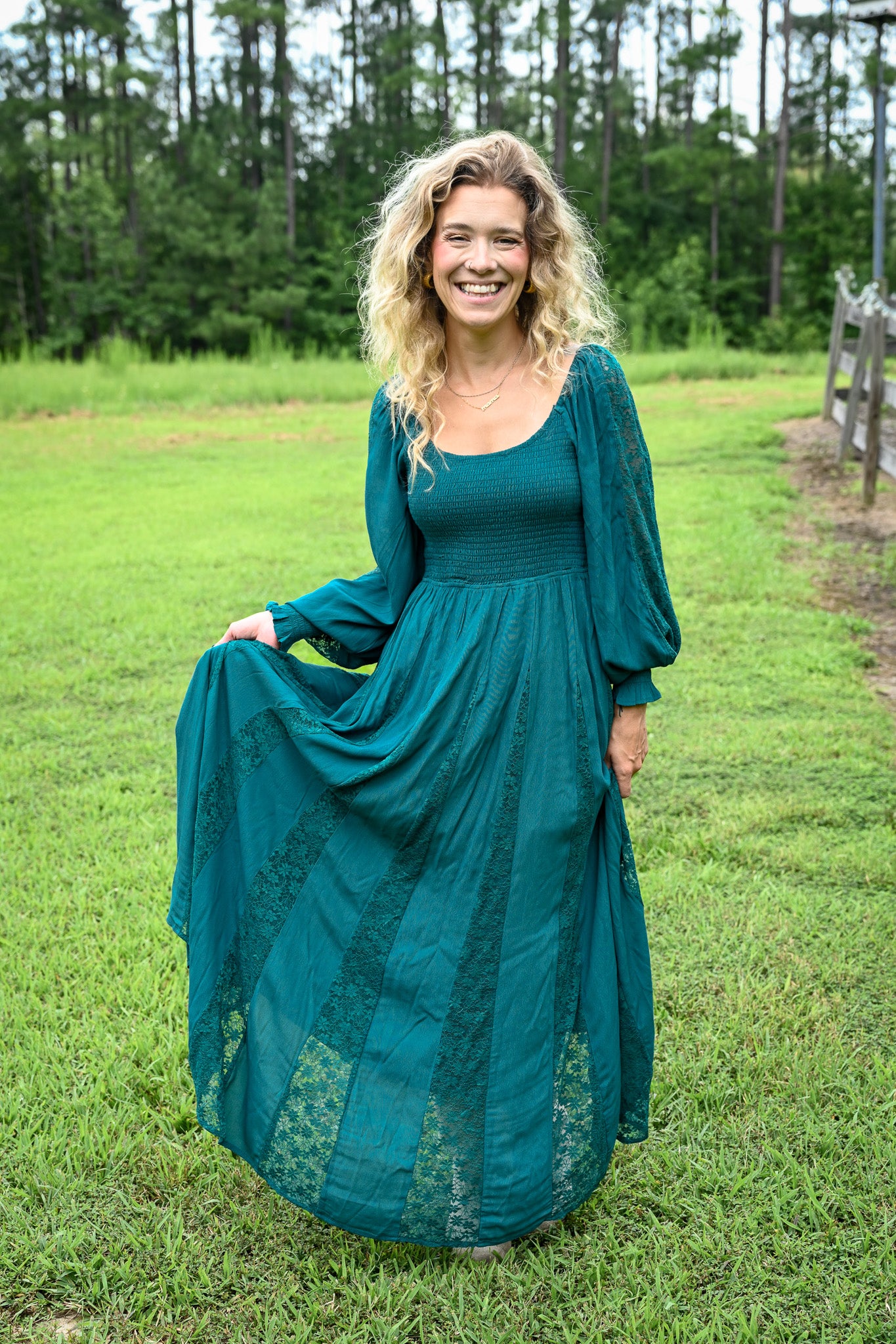 Deep Teal Lace Detail Maxi Dress