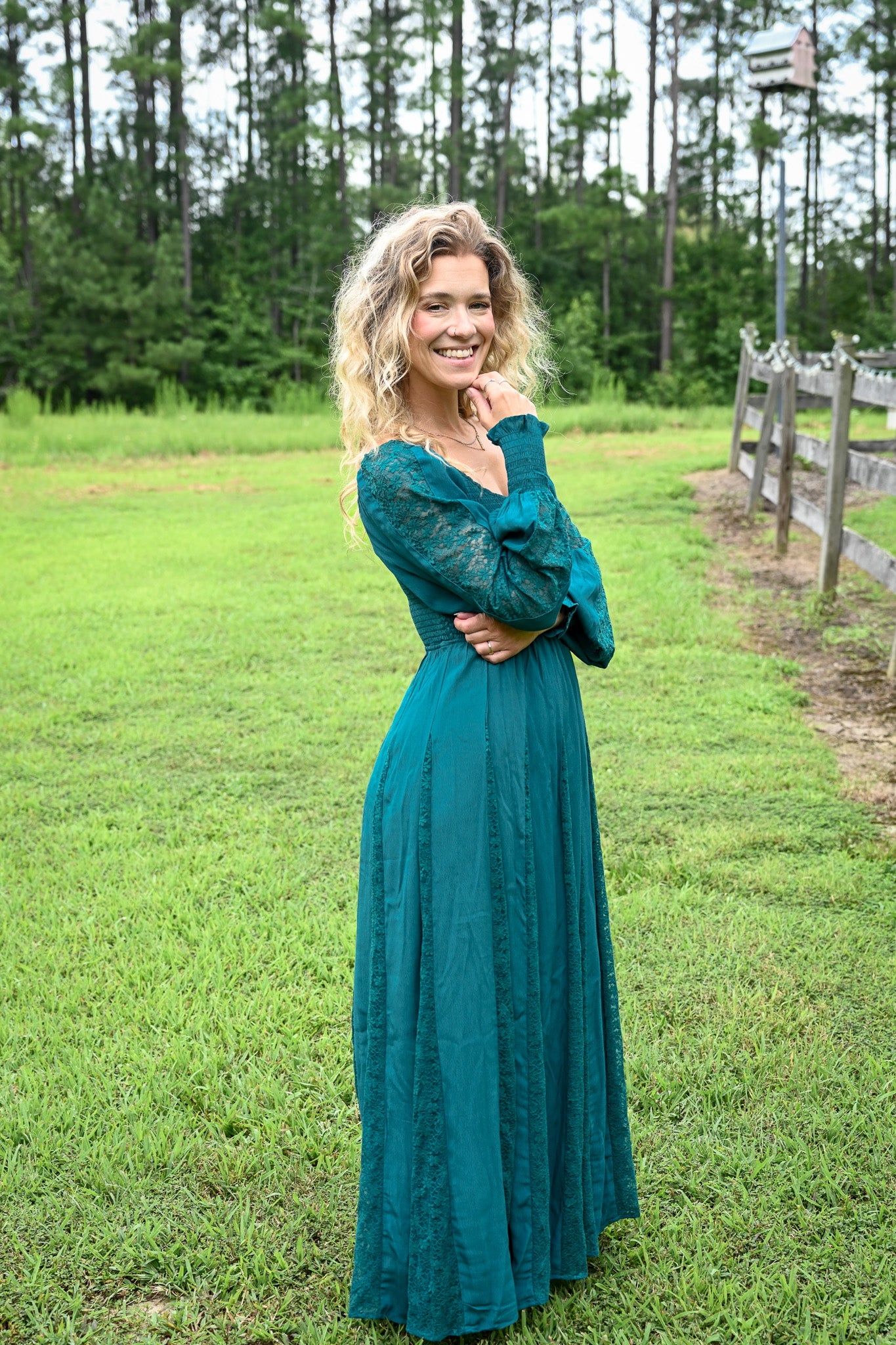 Deep Teal Lace Detail Maxi Dress