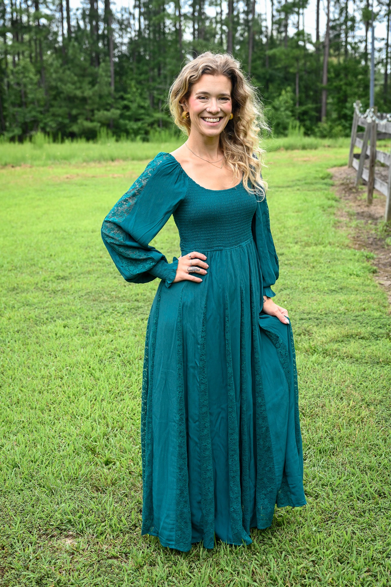 Deep Teal Lace Detail Maxi Dress