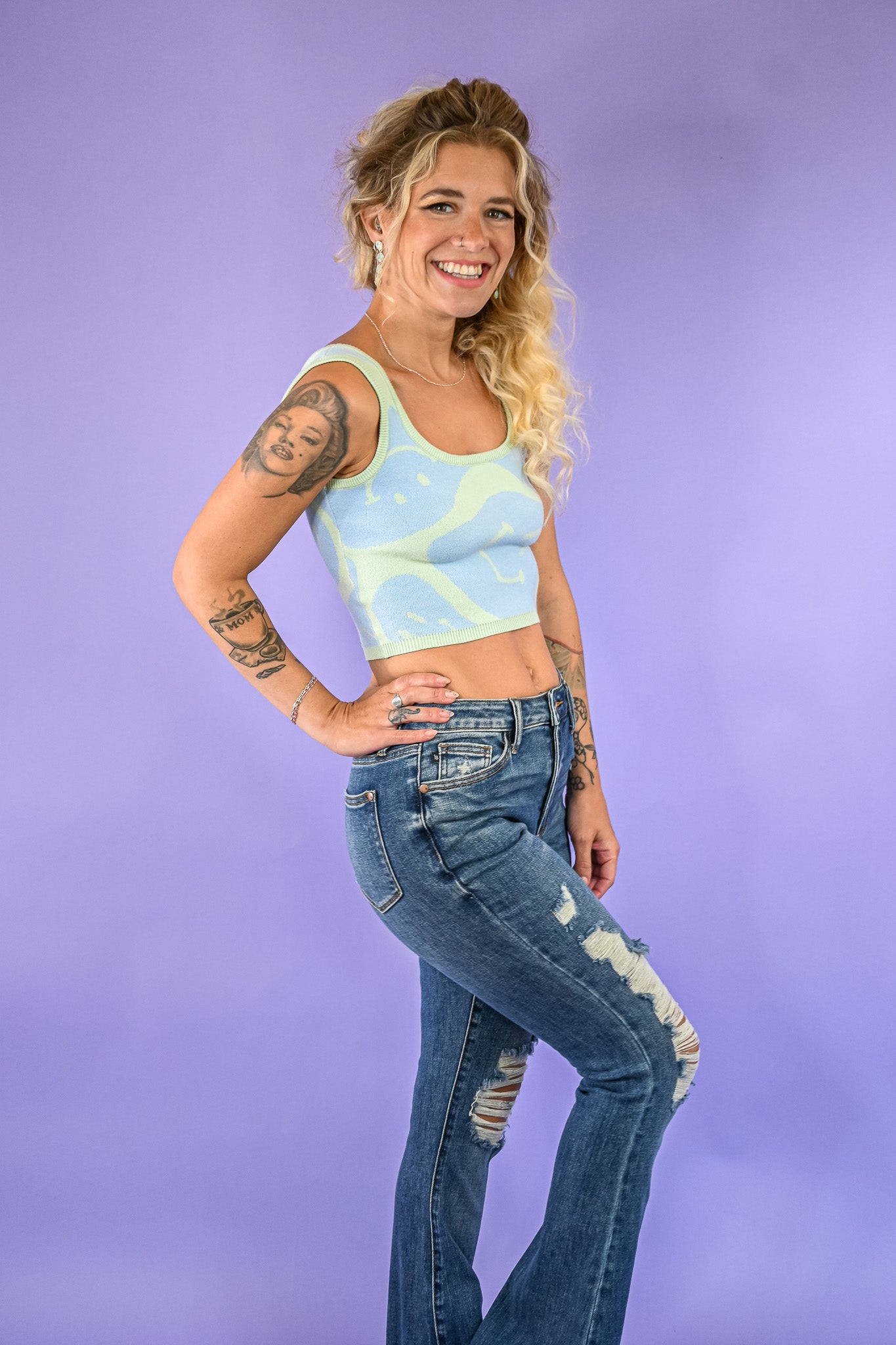 Big Smiles Sweater Crop Tank -