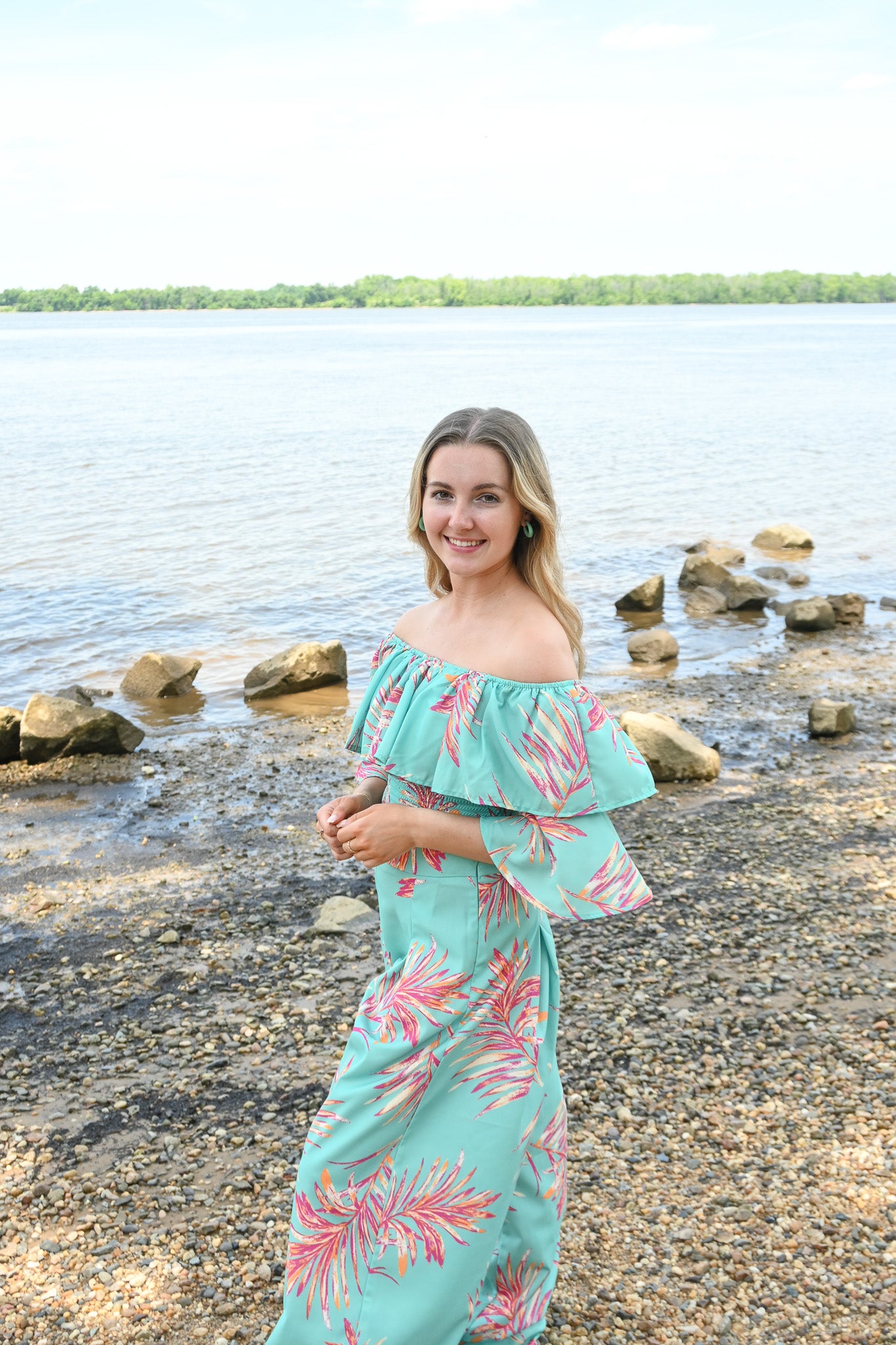 Turquoise Palms Wide Leg Trouser -