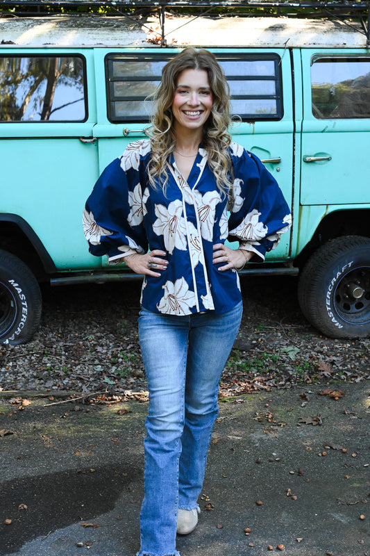 Navy Hibiscus Top