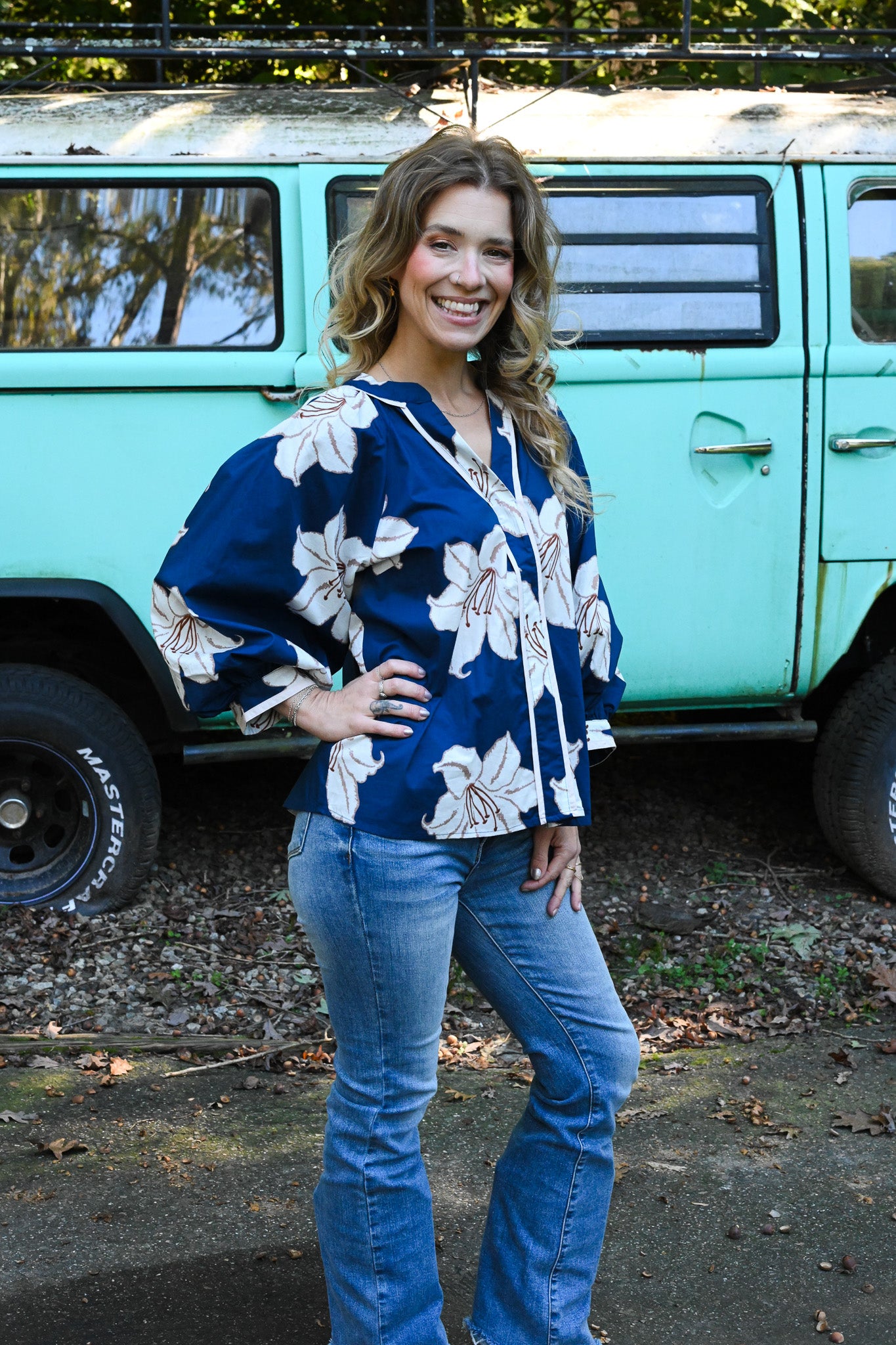 Navy Hibiscus Top