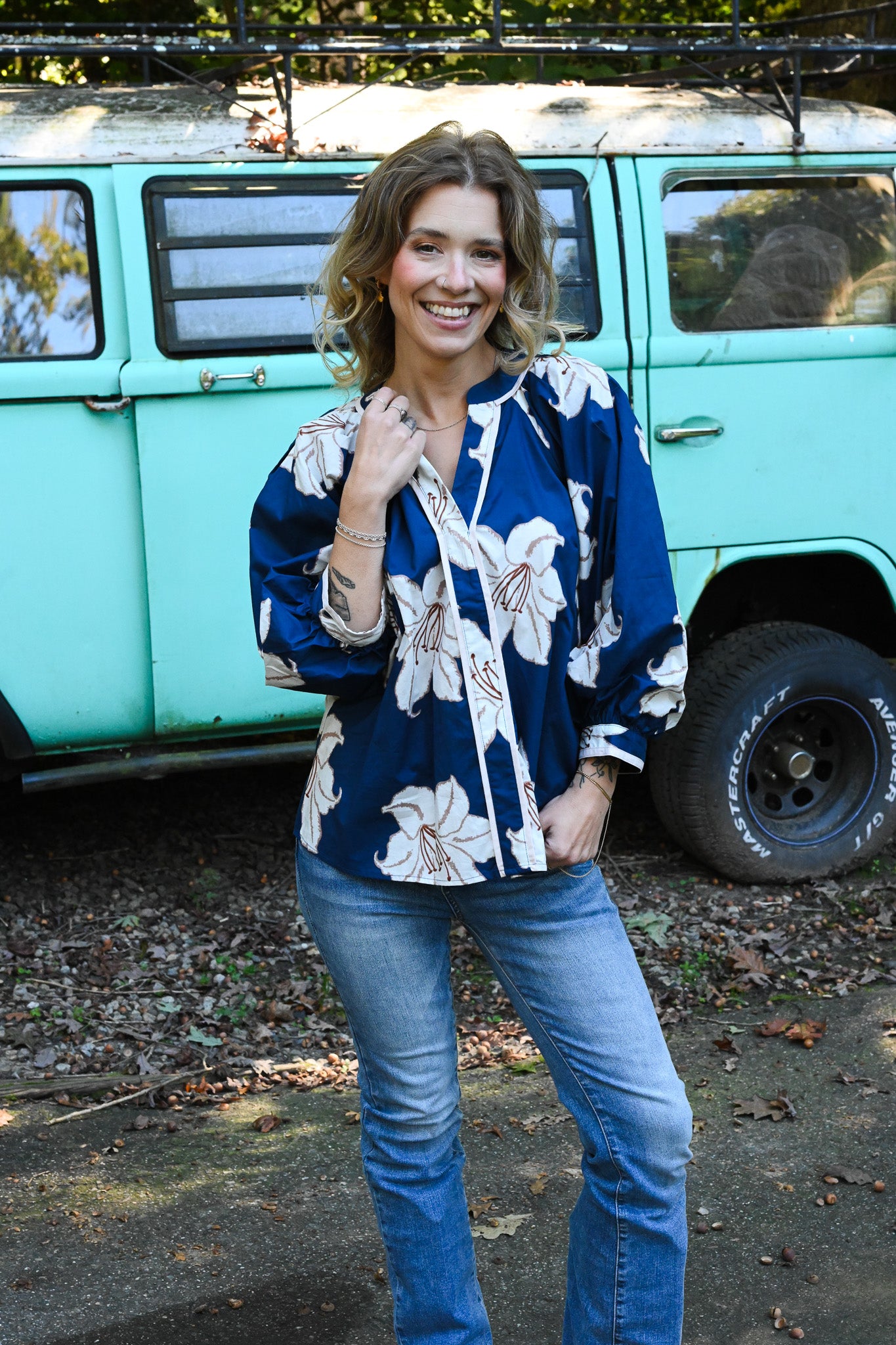 Navy Hibiscus Top