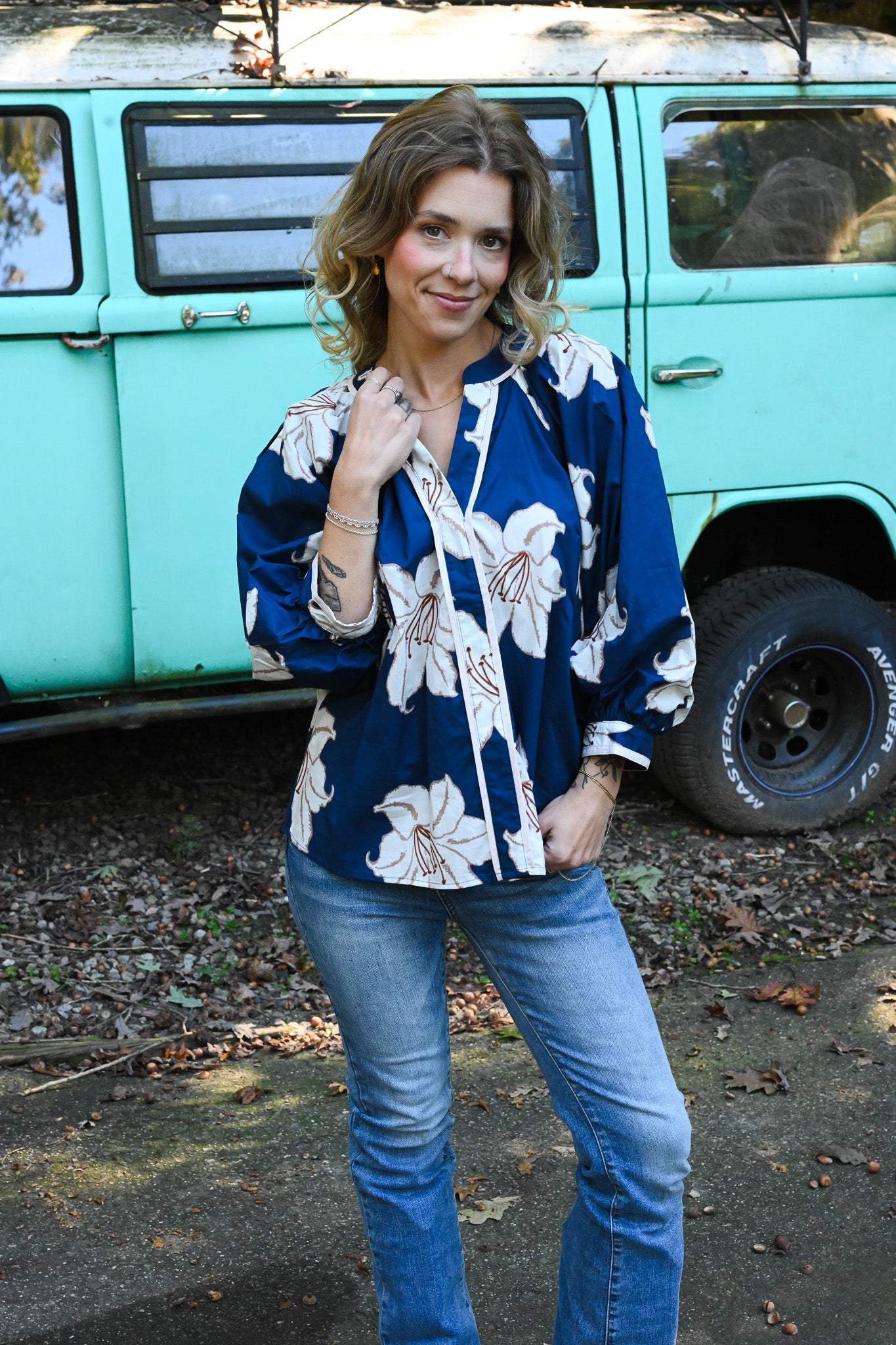 Navy Hibiscus Top