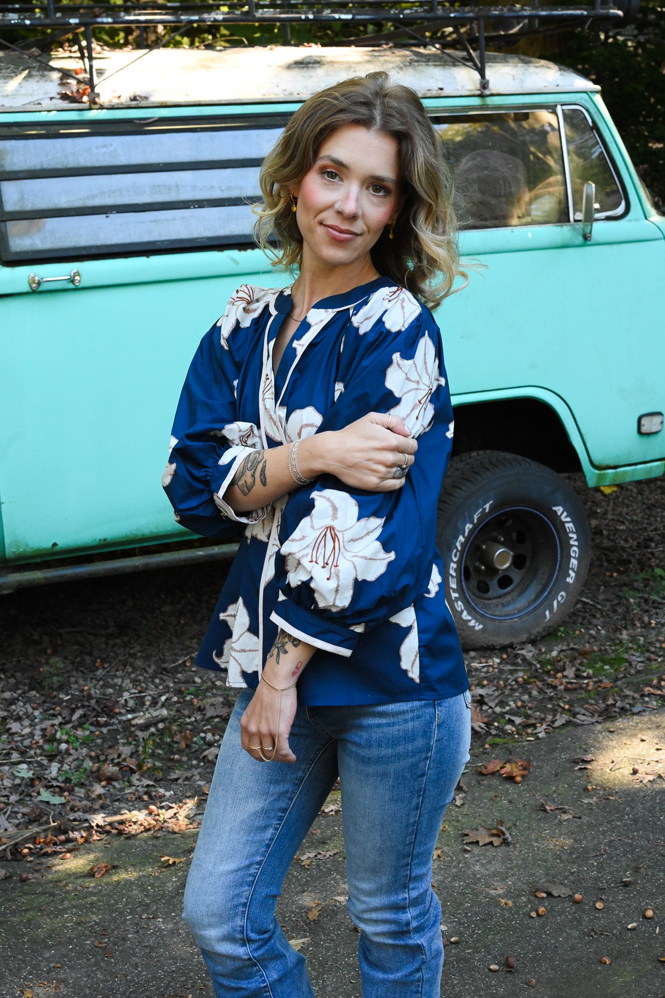 Navy Hibiscus Top