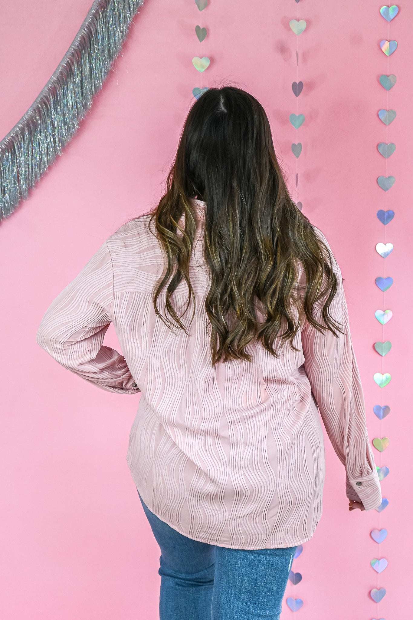 Rippled with Love Button Down - Pink -