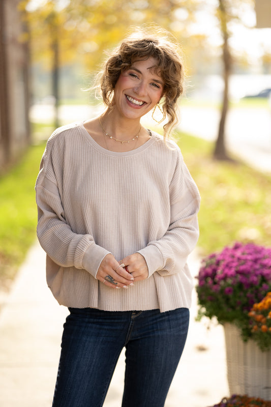 Mineral Wash Waffle Open Back Top