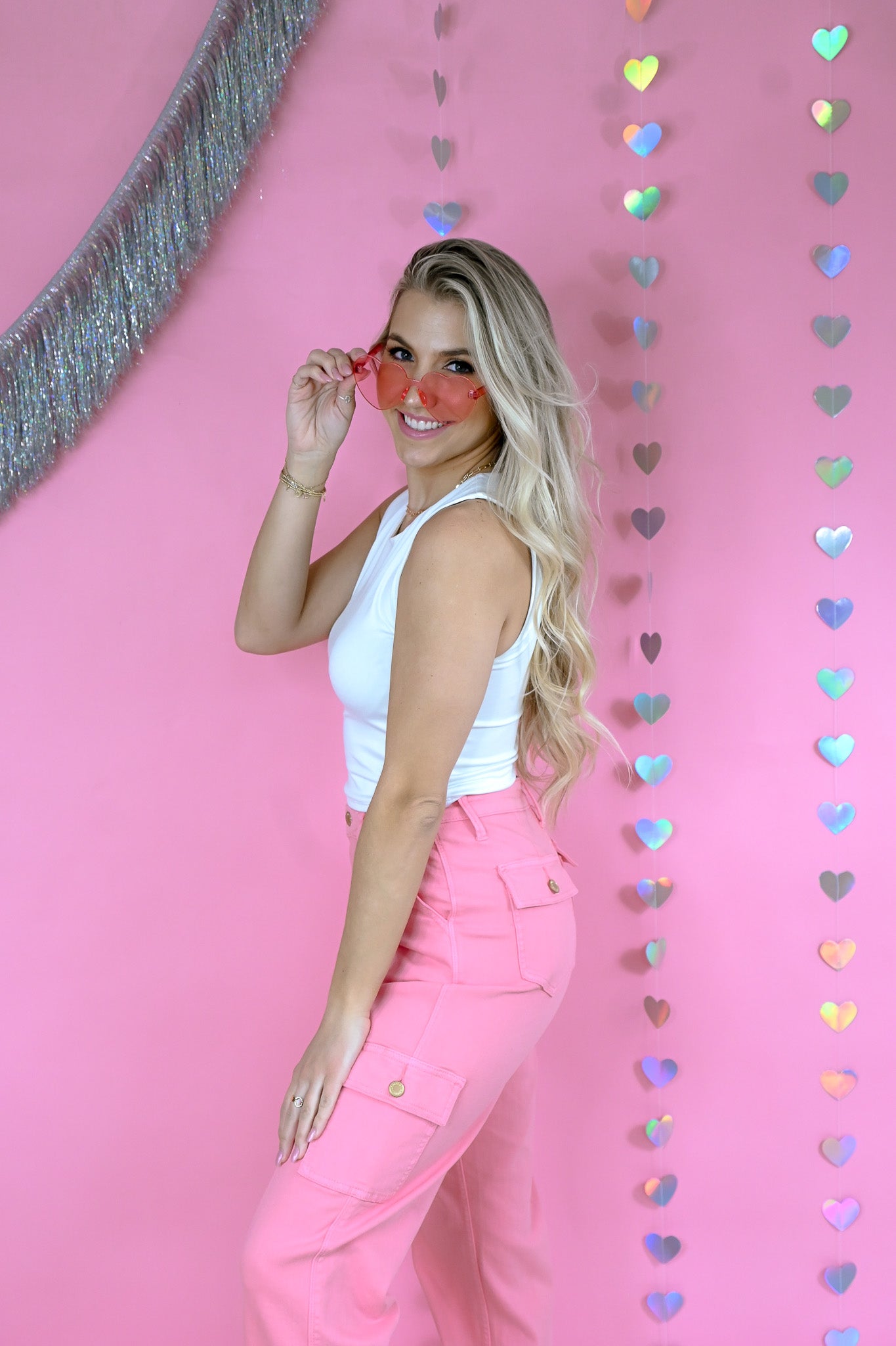 Pink Cargo High Waist Straight Jeans -