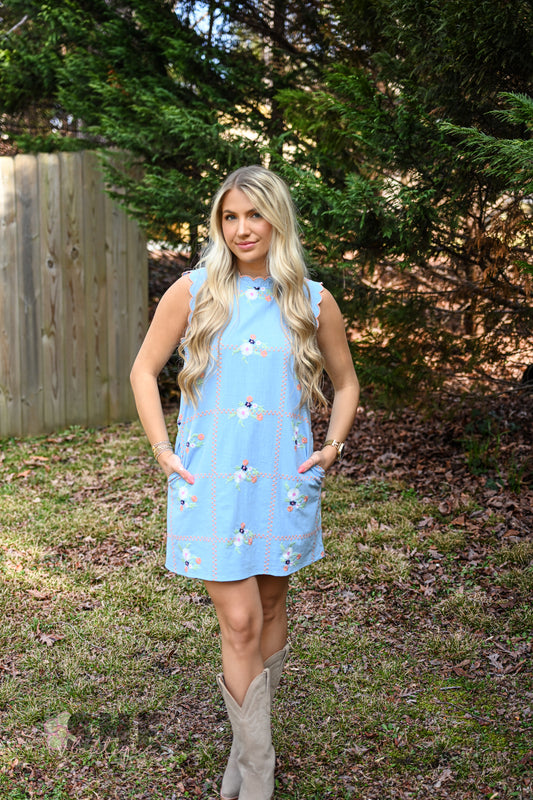 Sophee Chambray Embroidered Dress