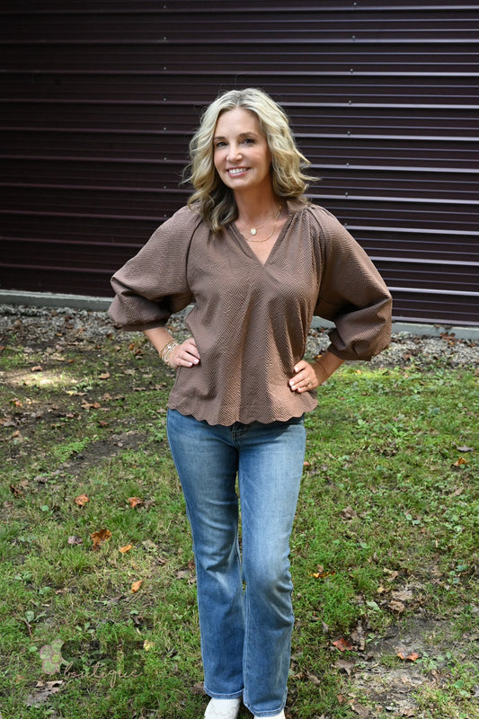 Tanner Bubble Sleeve Top - Chocolate