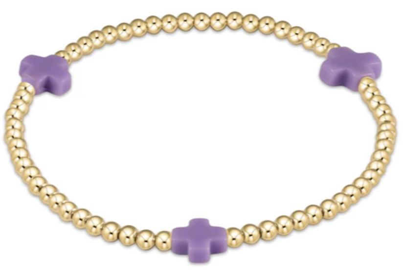 EGIRL Signature Cross 3mm Purple Gold Bead Bracelet (KIDS)