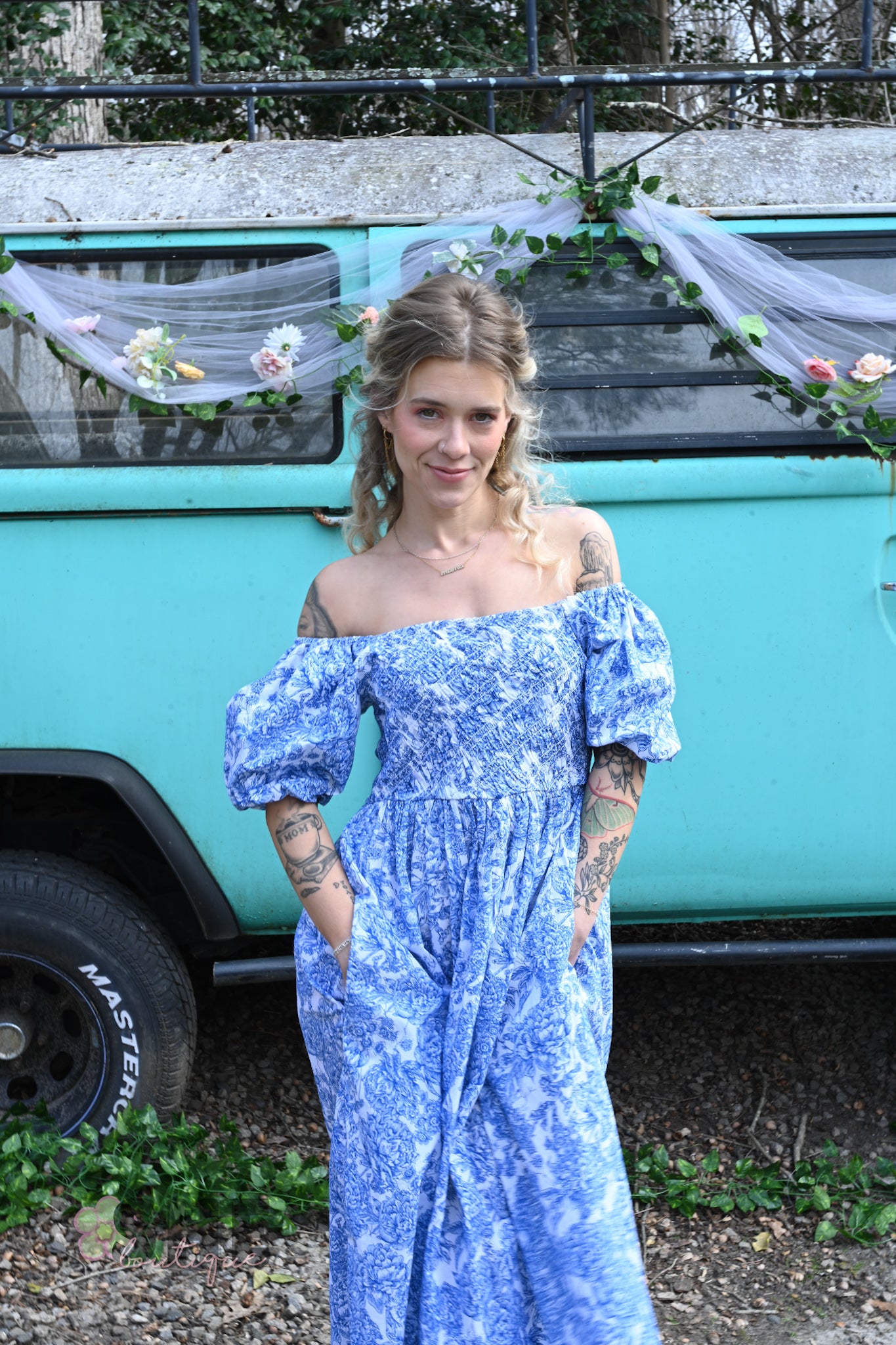 SS Blue Vintage Smocked Maxi Dress