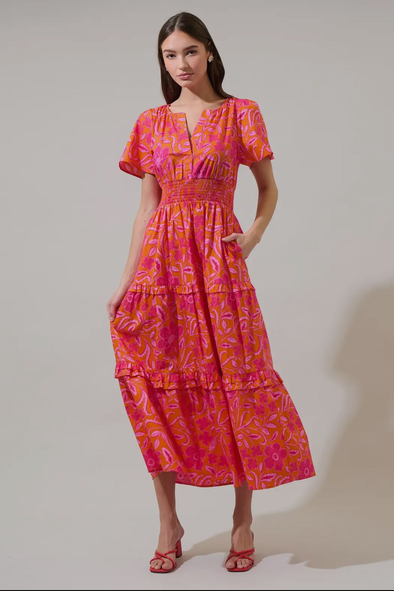 Rea Floral Palmer Poplin Tiered Maxi Dress