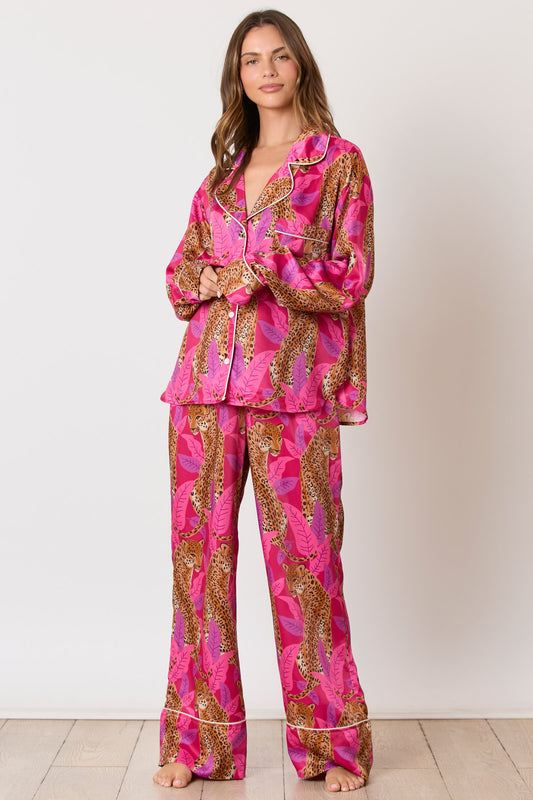 Satin Cheetah Pajama Top -