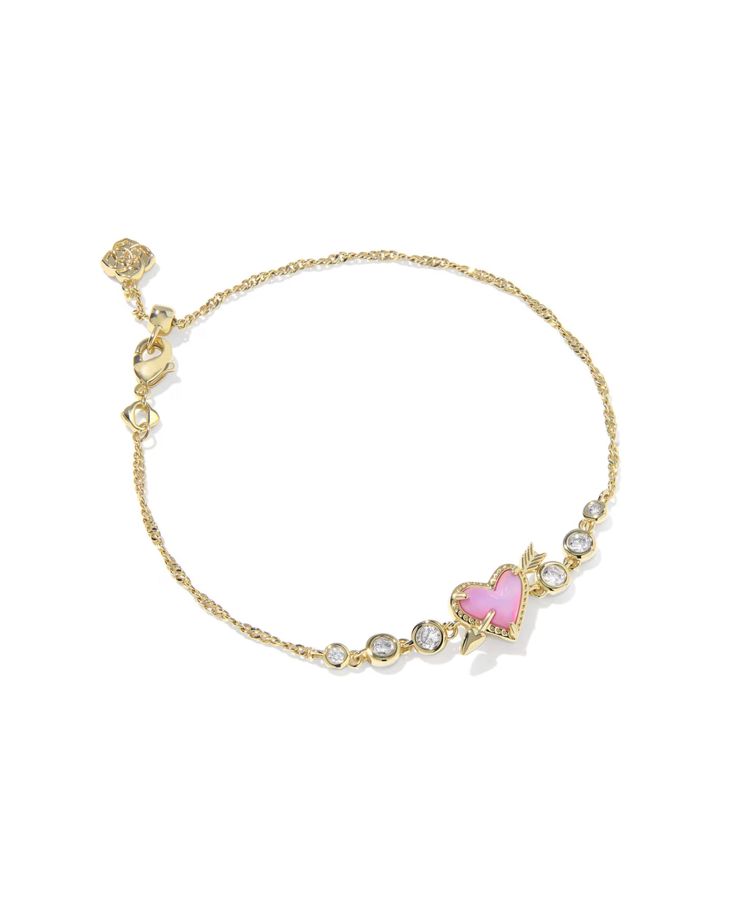 ARI HEART ARROW TENNIS BRACELET GOLD PINK OPALESCENT RESIN