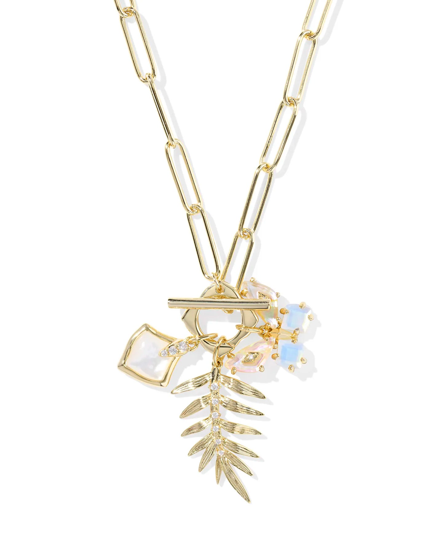 Bianca Butterfly Charm Necklace Gold Iridescent White Mix