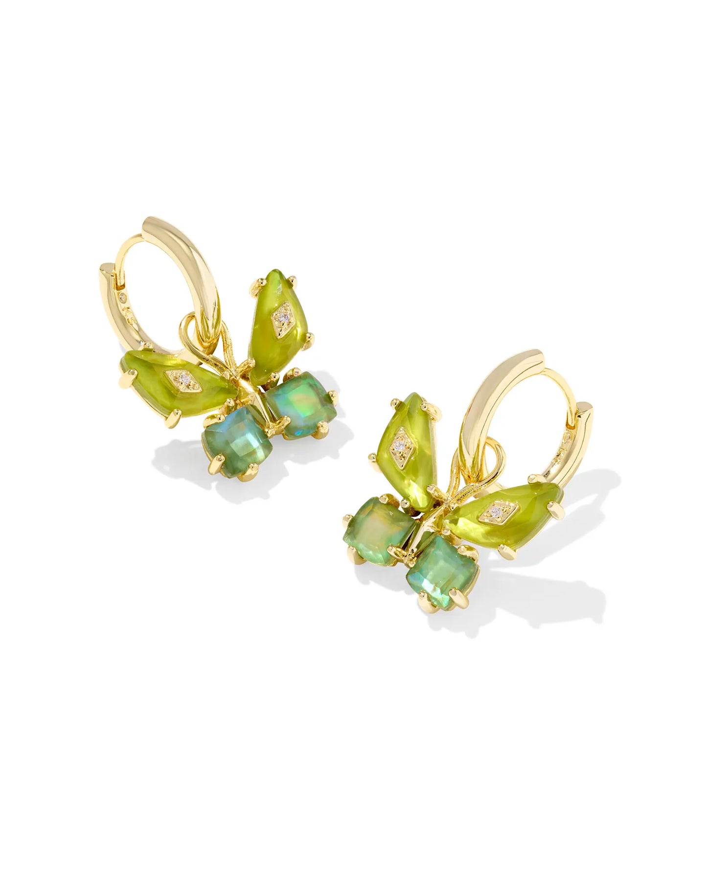 Bianca Butterfly Huggie Earrings Gold Green Mix