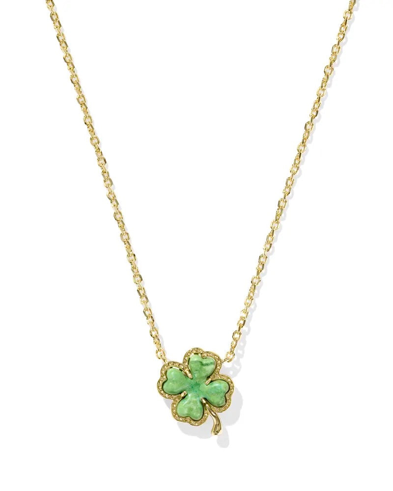 Clover Short Pendant Necklace - Gold Green Moonstone