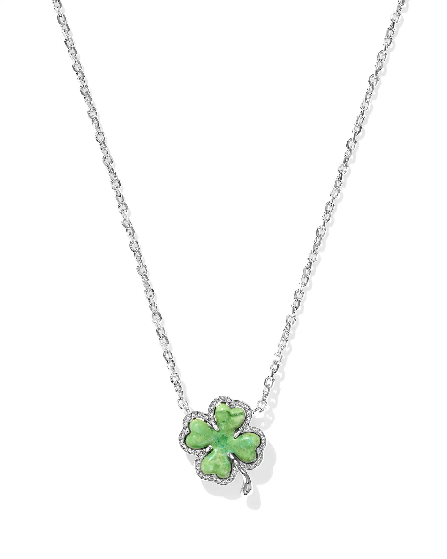 Clover Short Pendant Necklace - Rhod Green Moonstone