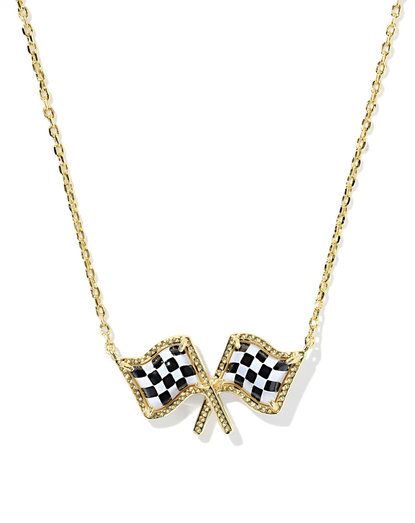 CHECKERED FLAG SHORT PENDANT NECKLACEGOLD WHITE MOTHER OF PEARL