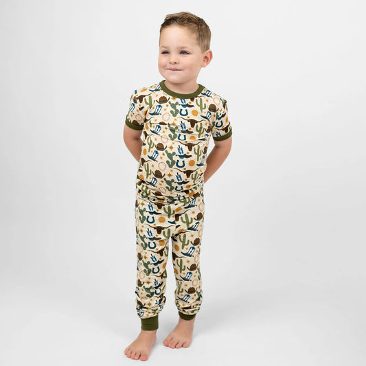 Howdy Western Bamboo Short Sleeve Kids Pajama Pants Set