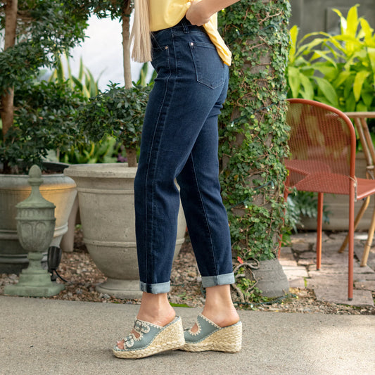 High Waist Dark Boyfriend Jeans Style 82646