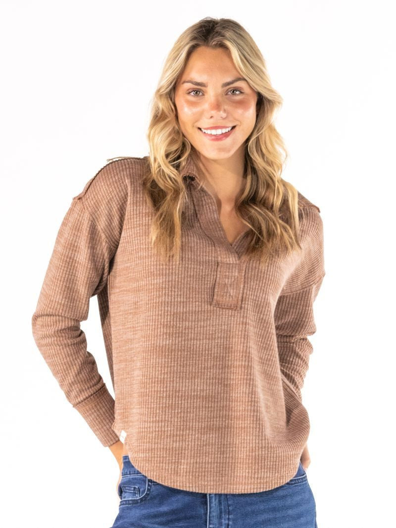 Brown Ribbed Long Sleeve -