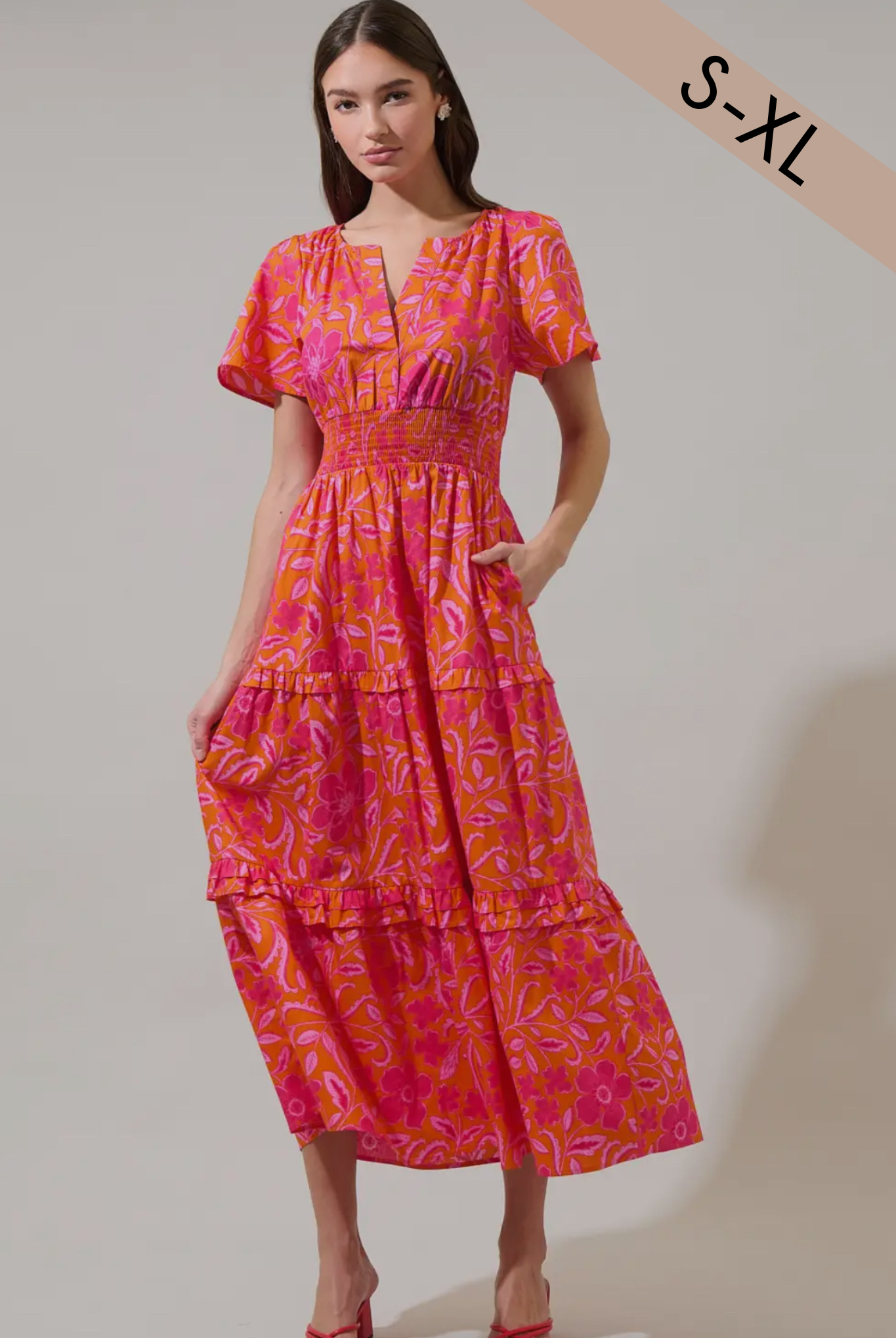 Rea Floral Palmer Poplin Tiered Maxi Dress