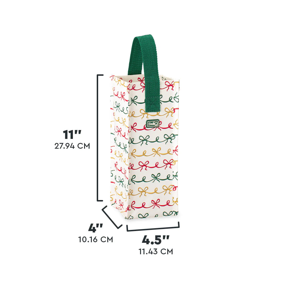 Christmas Bows Wine Reuseable Tote
