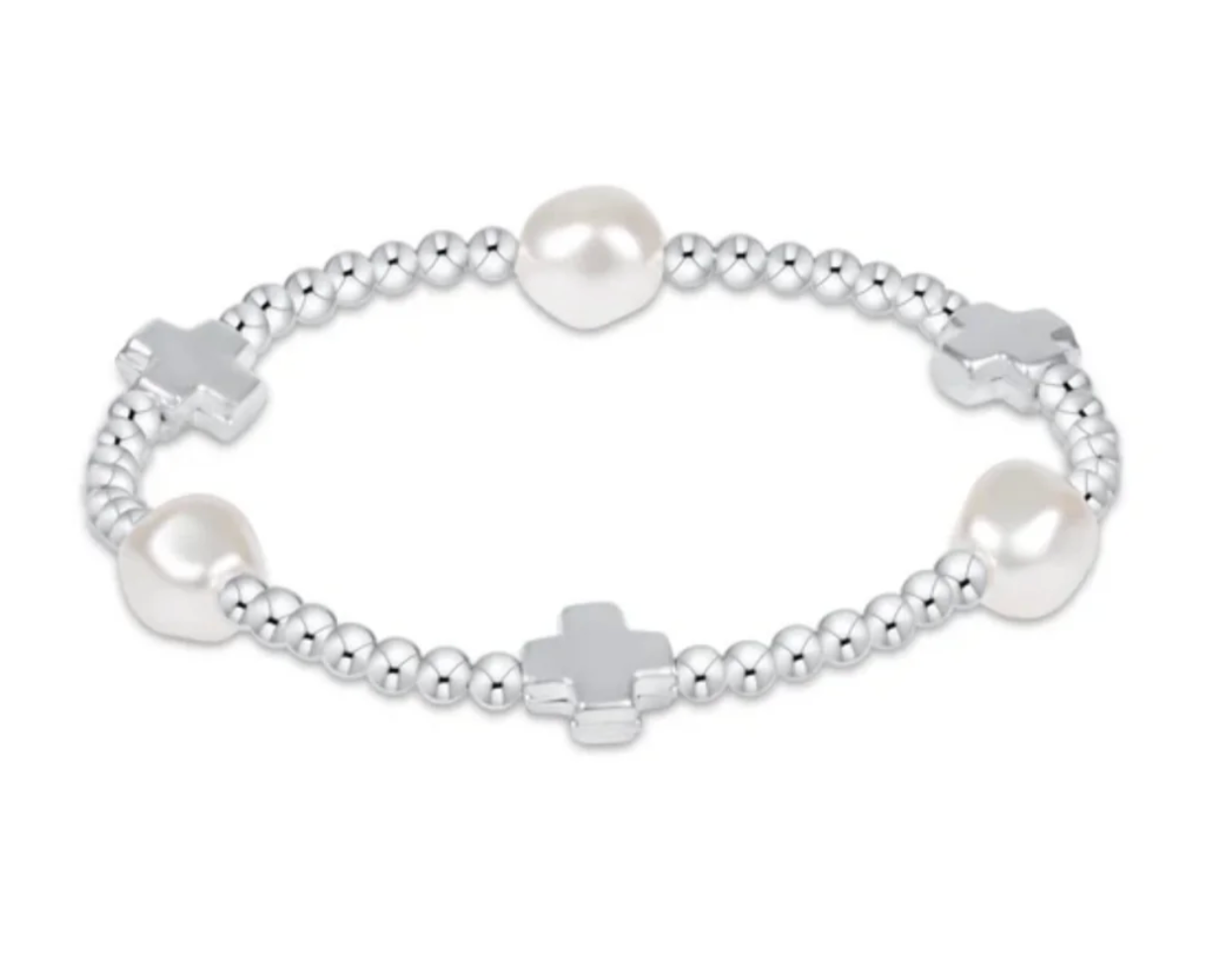 Signature Cross Admire Pearl Pattern 3mm Bead Bracelet - Sterling