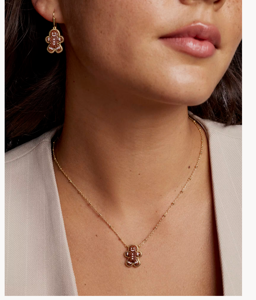 GINGERBREAD SHORT PENDANT NECKLACE GOLD BROWN GOLDSTONE