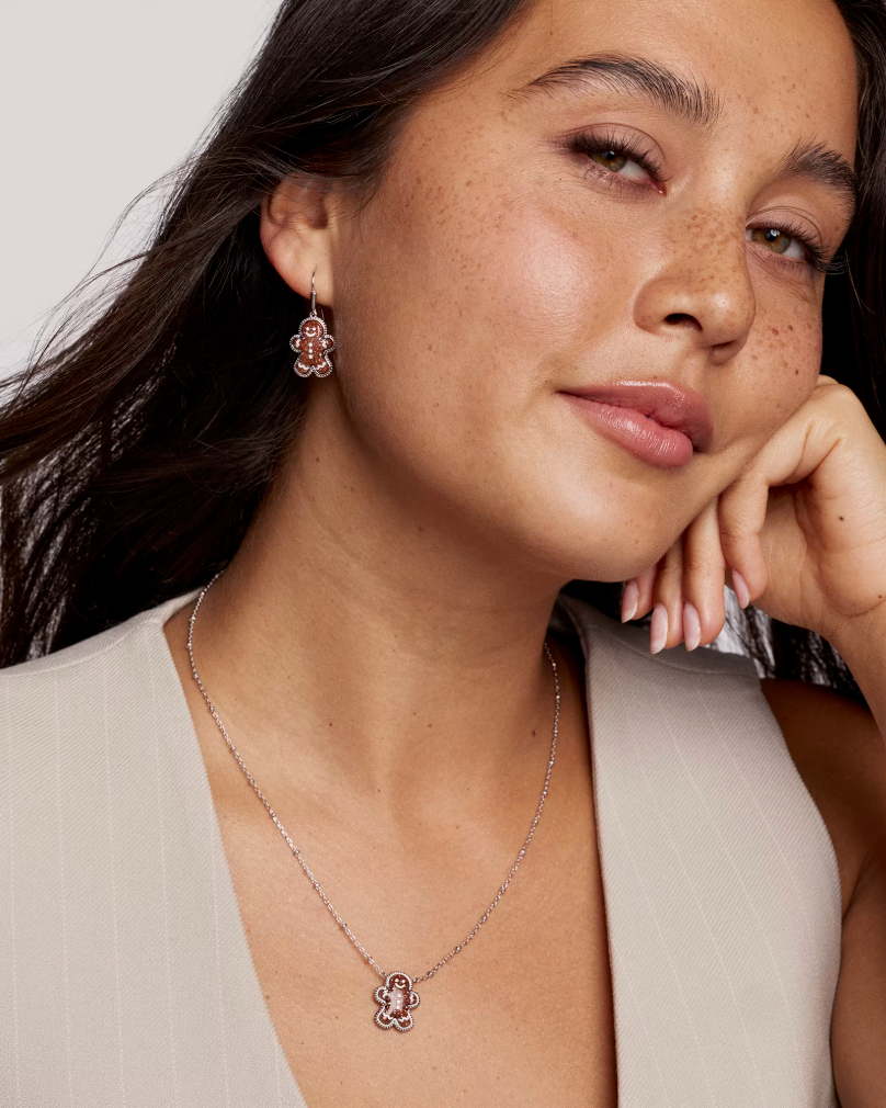 GINGERBREAD SHORT PENDANT NECKLACE SILVER BROWN GOLDSTONE