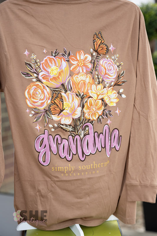 Grandma Floral Butterfly LS Tee