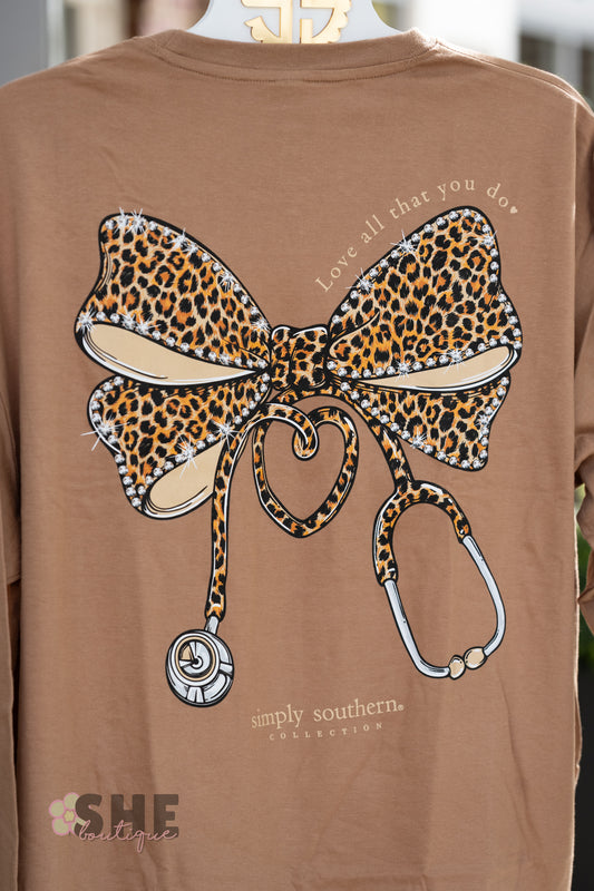 Nurse Cheetah Bow LS Tee